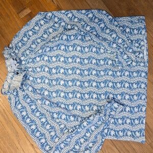 Hill House The Millie Top Blouse Trailing Vine Blue White Crepe Small